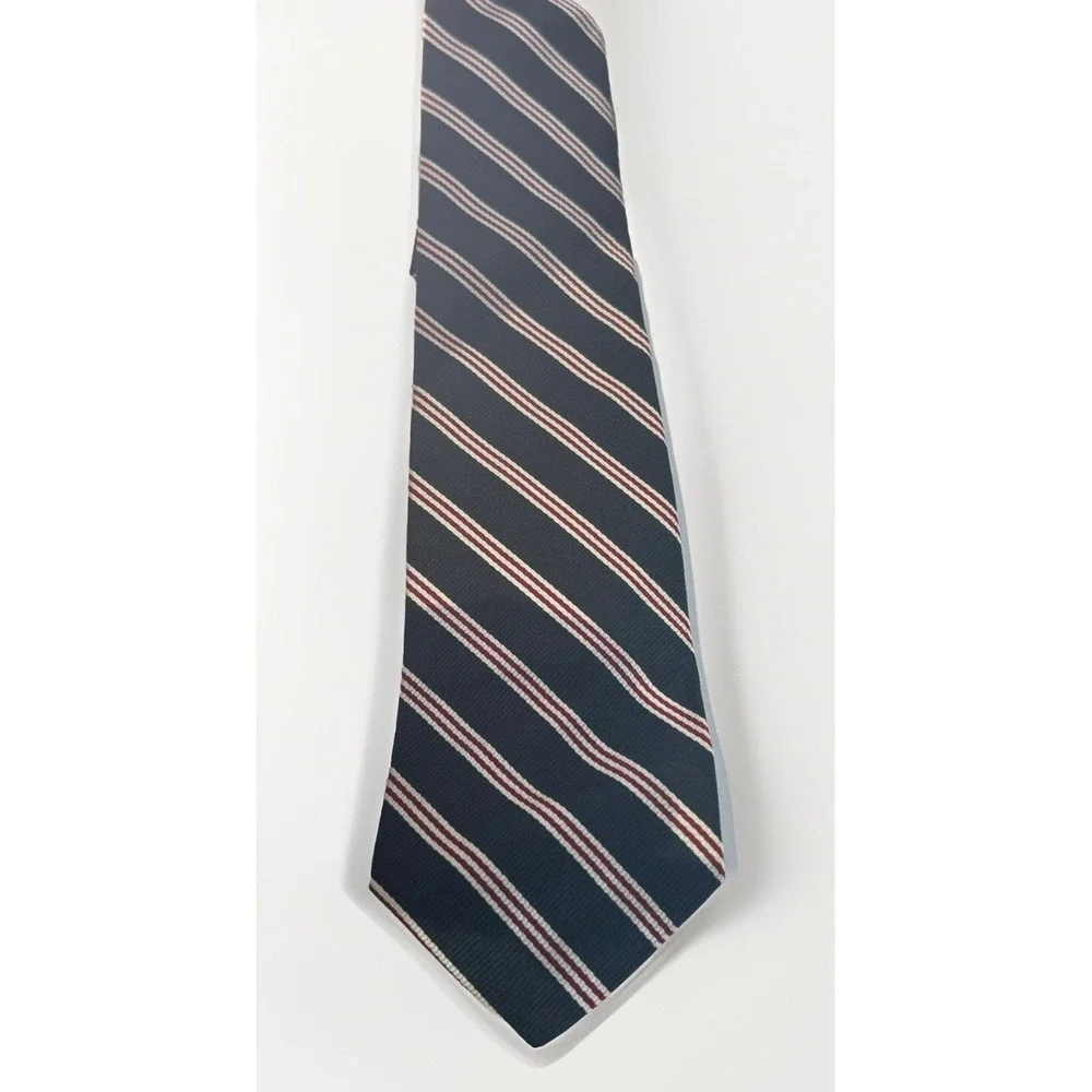 Vtg Philippe Perrier Repp Striped Silk Tie Navy Blue With Red & White Classic